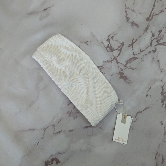 Good American Swim Top Women White Crinkle Band Bandeau Strapless - Picture 1 of 11
